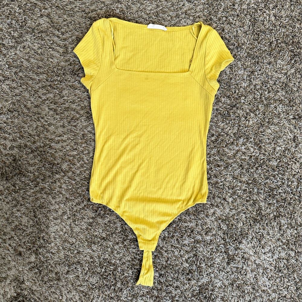 Yellow ribbed bodysuit